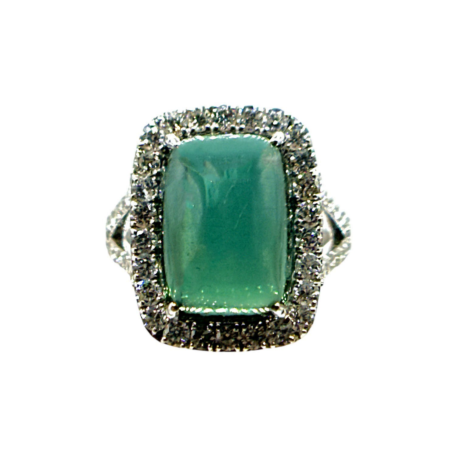 14K White Gold Green Tourmaline & Diamond Split Shank Ring - Sz. 7