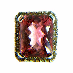 14K White Gold Pink Tourmaline & Diamond Split Shank Ring - Sz. 6