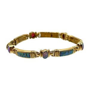 14K Yellow Gold & Fire Opal Channel Inlay Link Bracelet