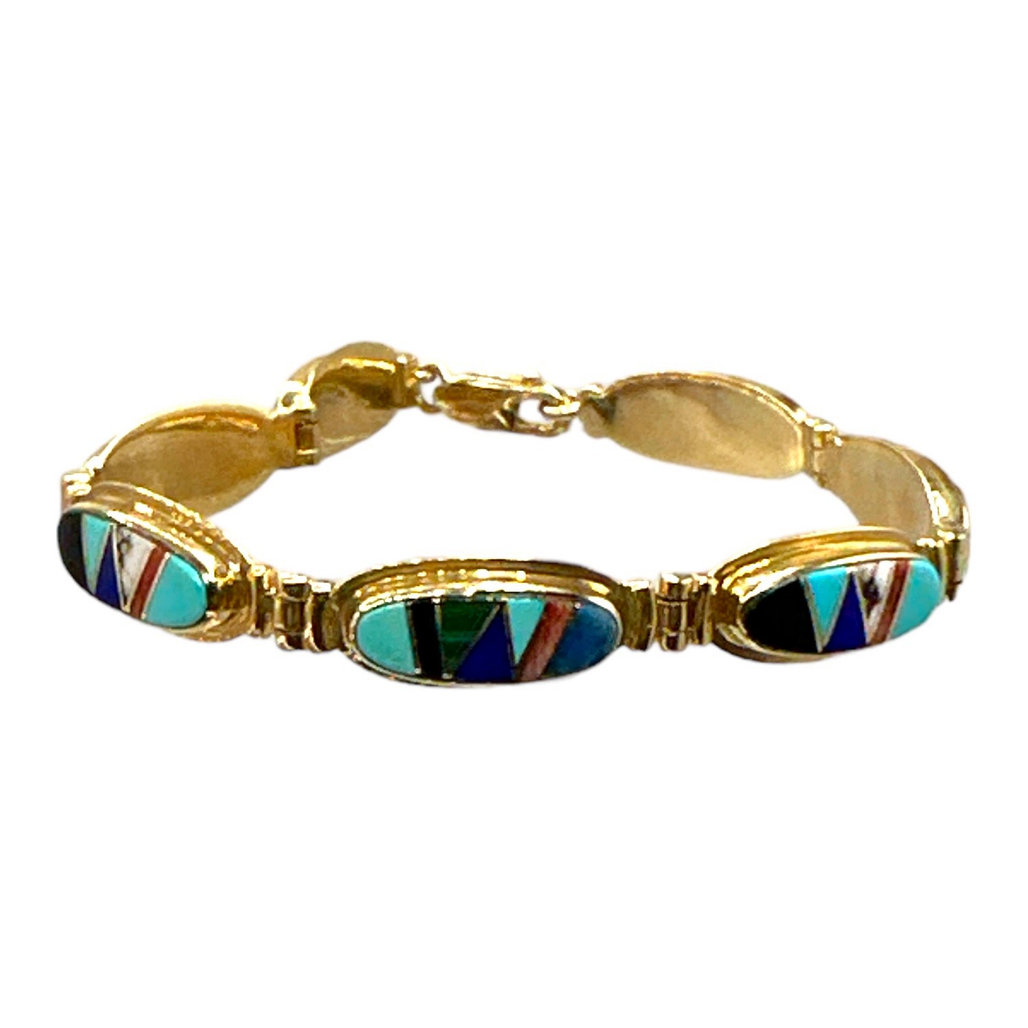14K yellow gold and multi-stone channel inlay link bracelet