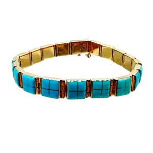 14K Yellow Gold & Turquoise Channel Inlay Link Bracelet