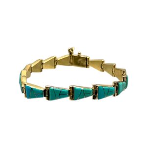 14K Yellow Gold & Turquoise Channel Inlay Link Bracelet