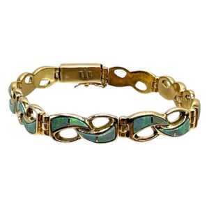 Dick Dennis 14K Yellow Gold & White Opal Channel Inlay Link Bracelet