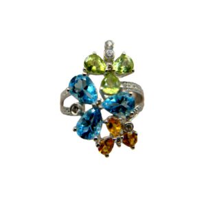 18K White Gold Peridot, Topaz, Citrine, & Diamond Split Shank Ring - Sz. 6.5