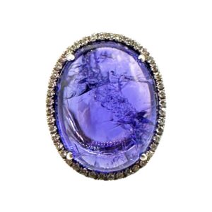 18K White Gold Tanzanite & Diamond Split Shank Ring - Sz. 6.75