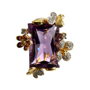 18K Yellow Gold Amethyst, Garnet, & Diamond Ring - Sz. 7