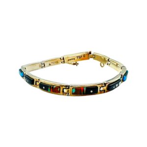 A Touch of Santa Fe Sterling Silver Multi-Stone Inlay Link Bracelet