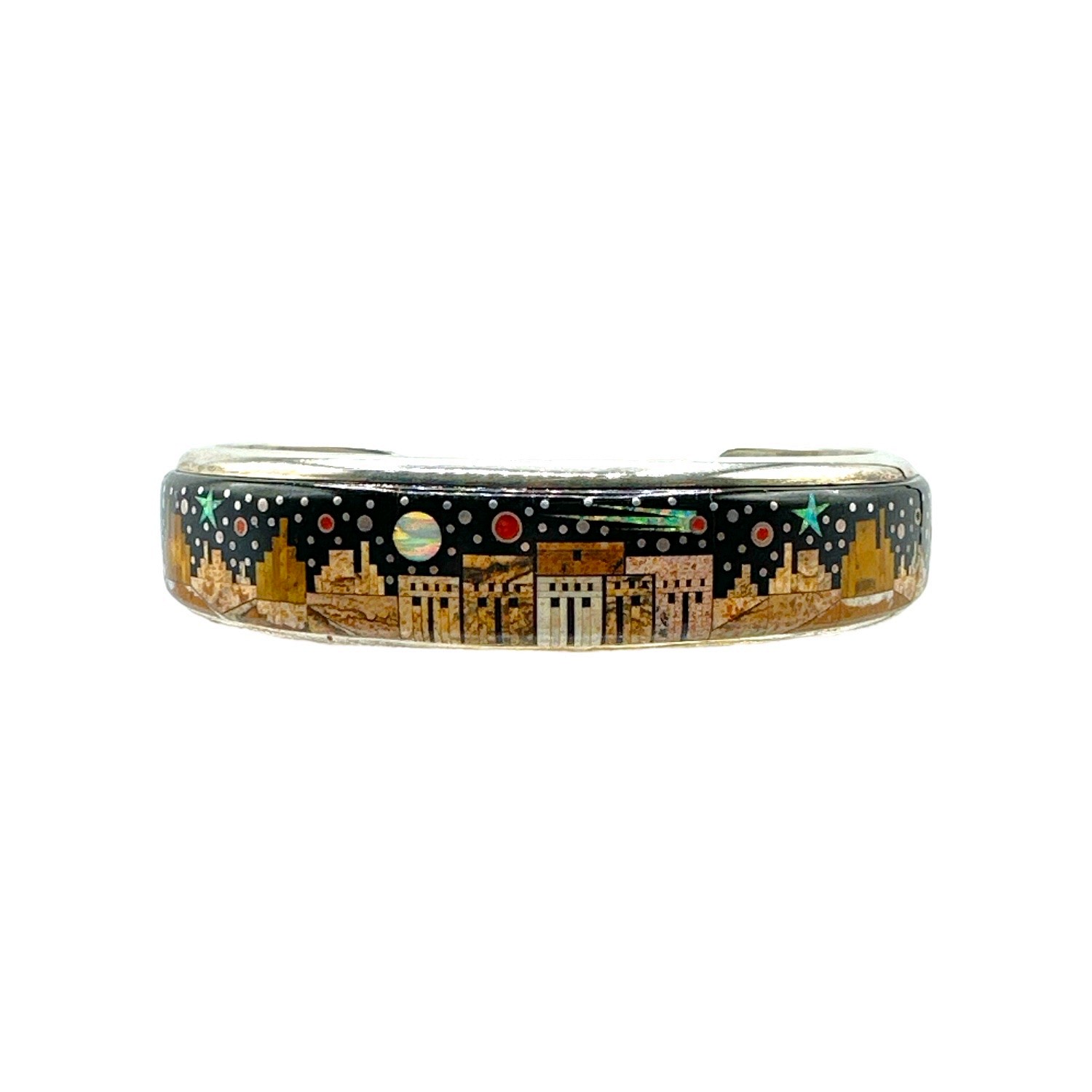 Fred Begay Sterling Silver Multi-Stone Inlay Cuff Bracelet