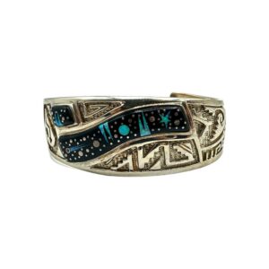 Fred Begay Sterling Silver Multi-Stone Inlay Cuff Bracelet