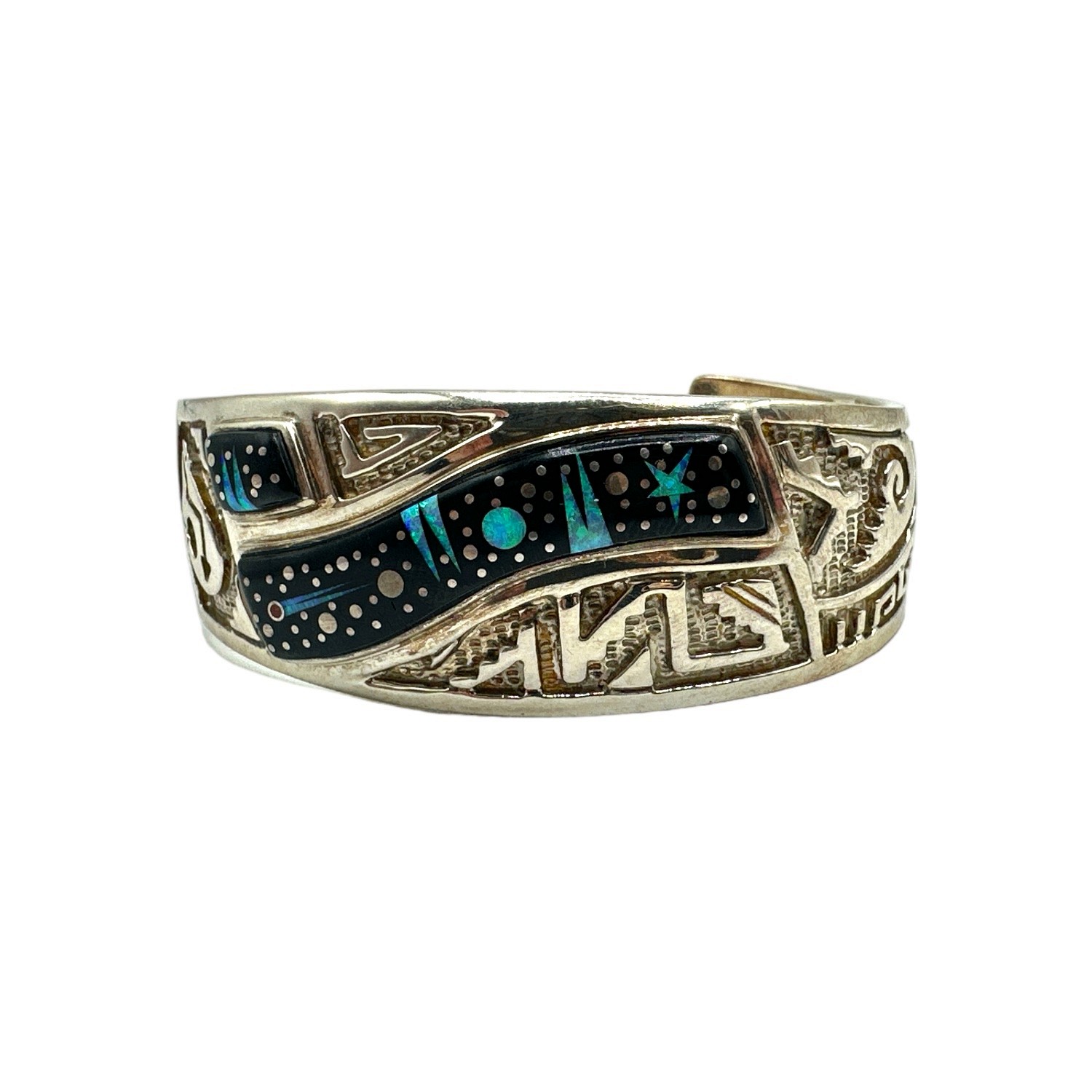 Fred Begay Sterling Silver Multi-Stone Inlay Cuff Bracelet