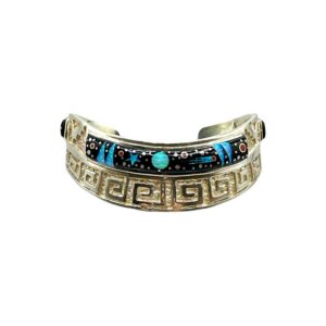 Fred Begay Sterling Silver Multi-Stone Inlay Cuff Bracelet