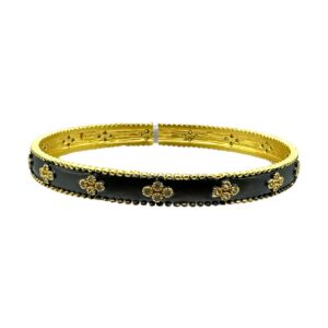 Freida Rothman Sterling Silver & Black Rhodium Clover Stackable Bangle Bracelet