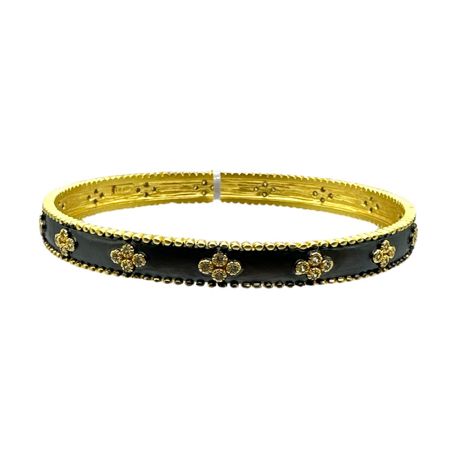 Freida Rothman Sterling Silver & Black Rhodium Clover Stackable Bangle Bracelet