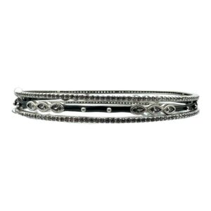 Freida Rothman Sterling & Rhodium Signature Marquise Station 3-Stack Bangle Bracelet