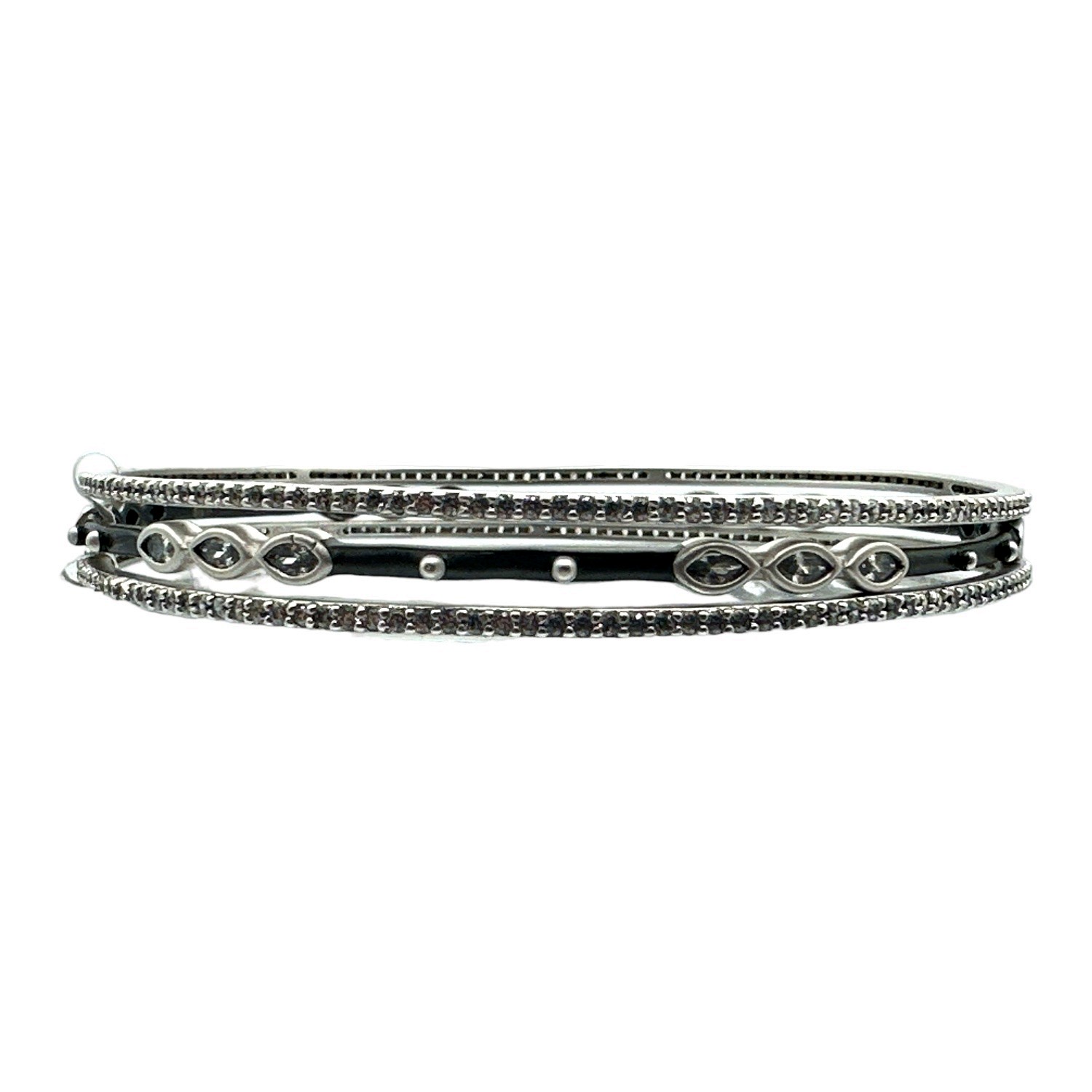 Freida Rothman Sterling & Rhodium Signature Marquise Station 3-Stack Bangle Bracelet