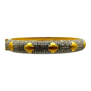 Freida Rothman 14K Matte Gold & Rhodium Sparkling Clover Hinge Bangle Bracelet