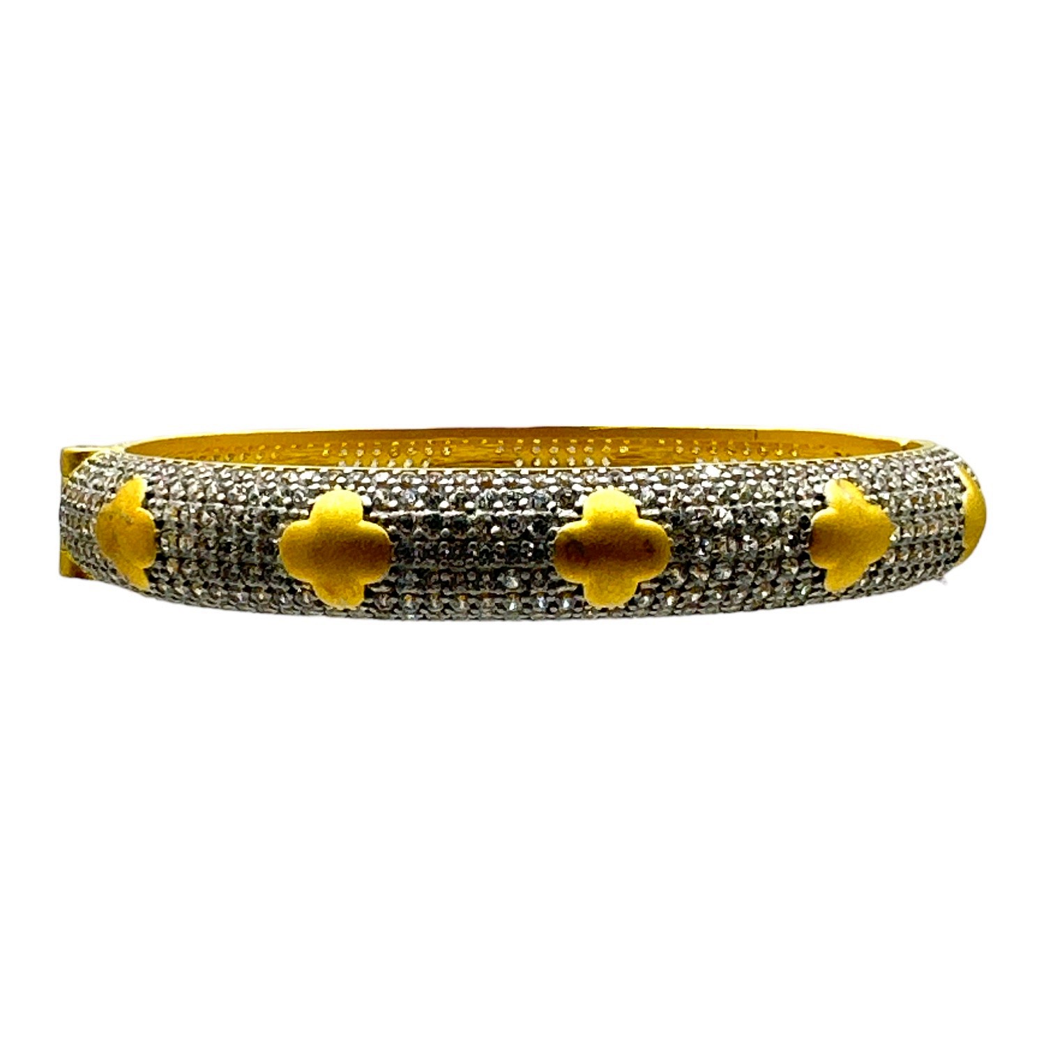 Freida Rothman 14K Matte Gold & Rhodium Sparkling Clover Hinge Bangle Bracelet