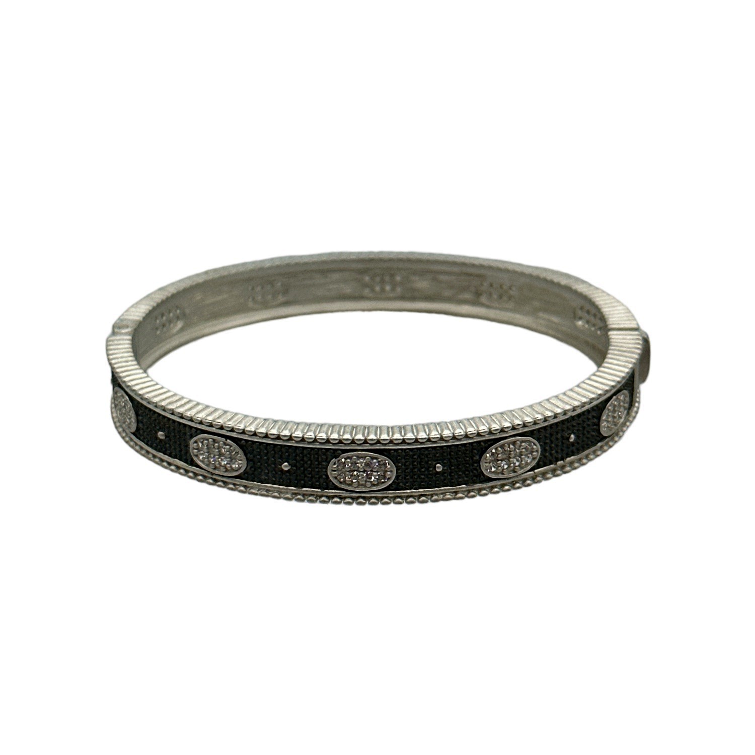 Freida Rothman Sterling Silver & Black Rhodium Oval Eternity Hinged Bangle Bracelet