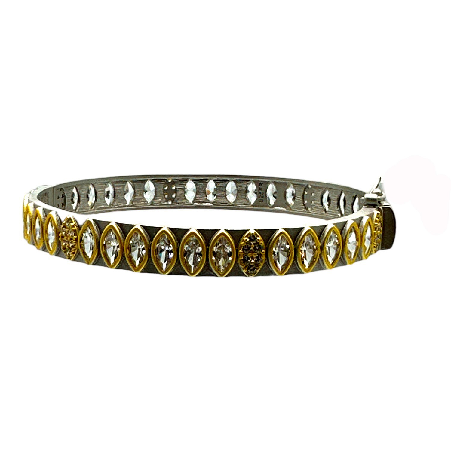 Freida Rothman 14K Matte Gold & Platinum Rhodium Blossoming Brilliance Hinge Bangle Bracelet