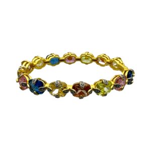 Freida Rothman Sterling Silver & Gold Plated Multi Stone Hinged Bangle Bracelet