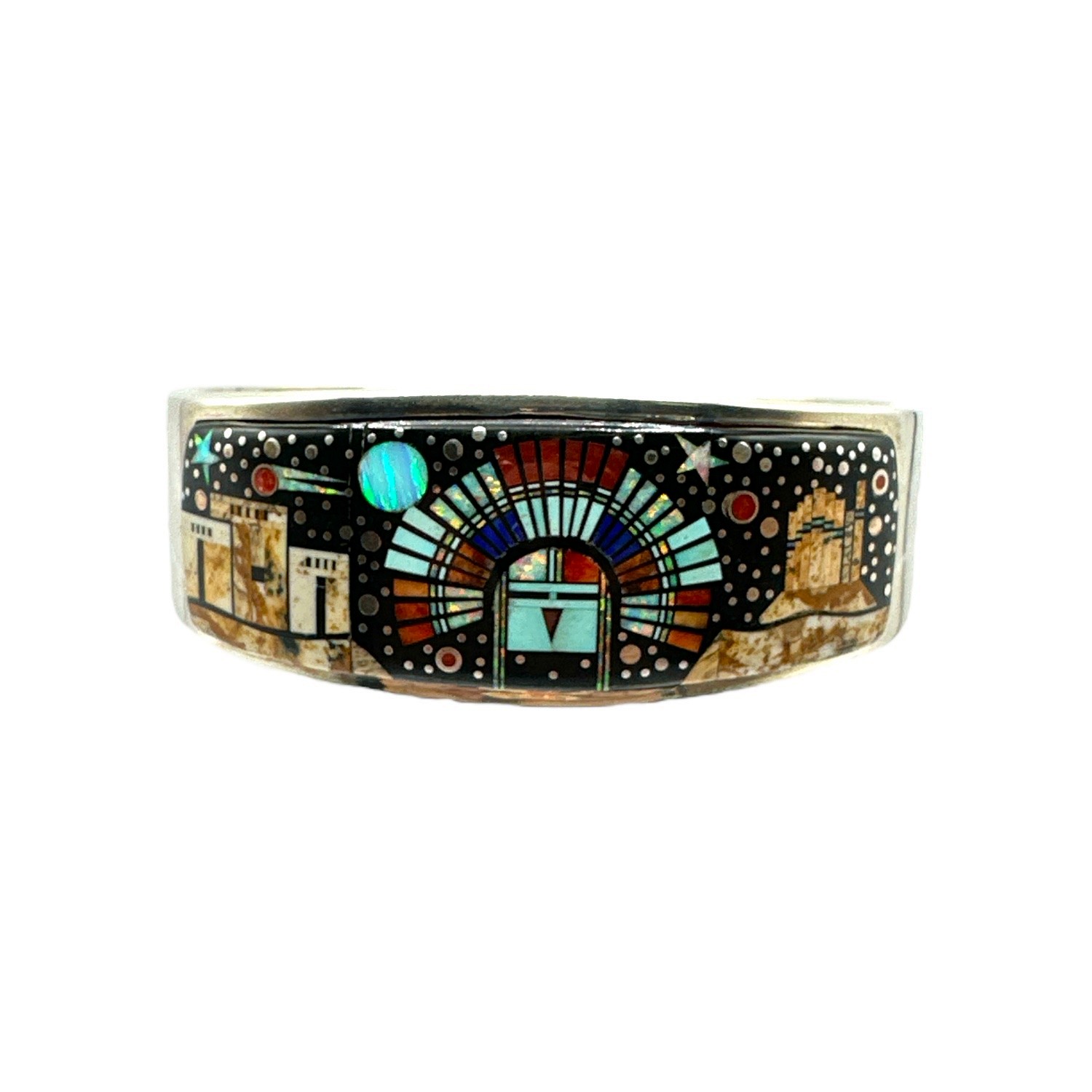 Matthew Jack Sterling Silver Multi-Stone Micro Inlay Cuff Bracelet