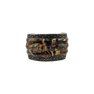 Sterling Silver & Mammoth Tusk Wide Cuff Bracelet