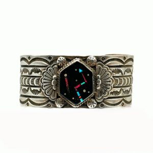 Charles Johnson Sterling Silver Multi-Stone Repousse Cuff Bracelet