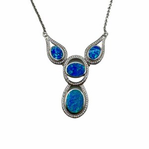 Sterling Silver & Opal 3-Station Necklace