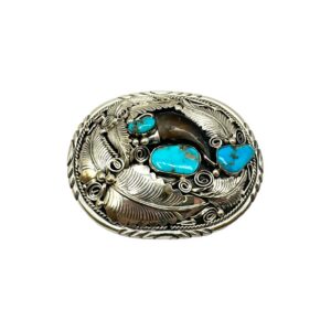 Sterling Silver, Turquoise & Bear Claw Belt Buckle - M. Thomas Jr.
