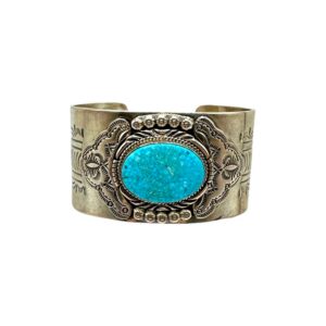 J Nelson Sterling Silver & Turquoise Wide Cuff Bracelet