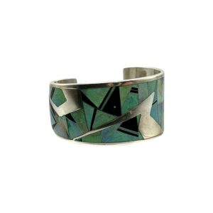 Studio GL Heavy Gauge Sterling Silver, Opal, & Onyx Inlay Cuff Bracelet