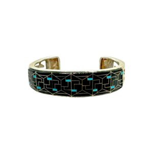Studio GL Heavy Gauge Sterling Silver, Onyx, & Turquoise Inlay Cuff Bracelet