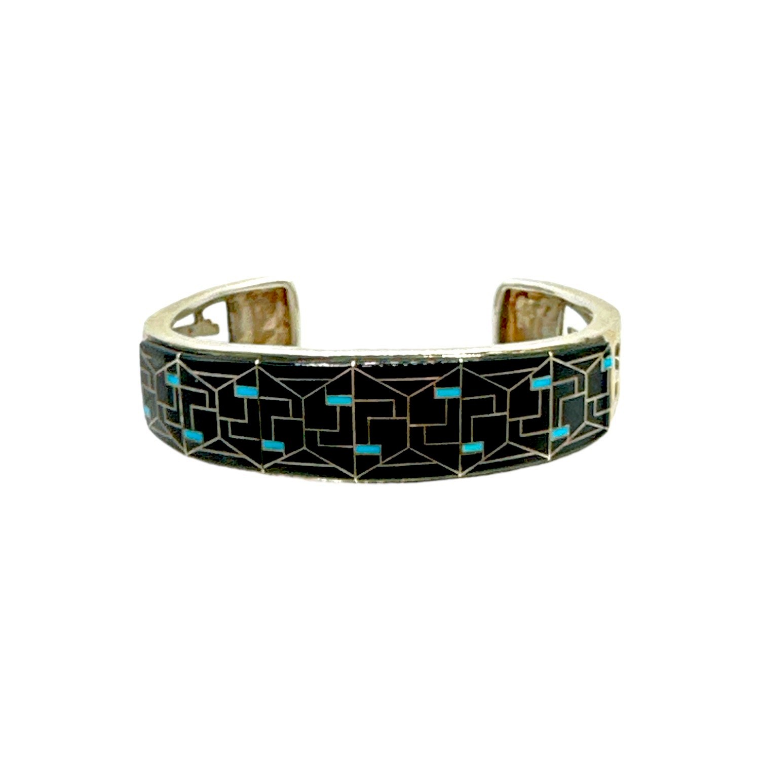 Studio GL Heavy Gauge Sterling Silver, Onyx, & Turquoise Inlay Cuff Bracelet
