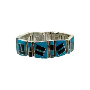 Studio GL Sterling Silver Inlayed Turquoise & Onyx Link Bracelet