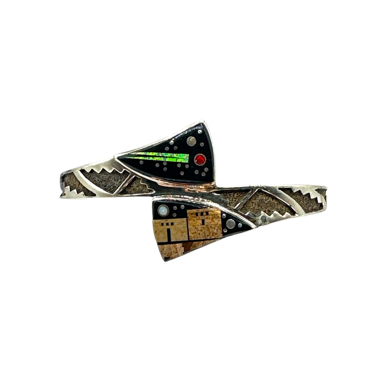 A Touch Of Santa Fe Sterling Silver Women's Aztec Multi-Stone Inlay Cuff Bracelet