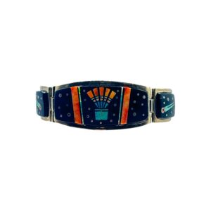 A Touch Of Santa Fe Sterling Silver Multi-Stone Inlay Link Bracelet