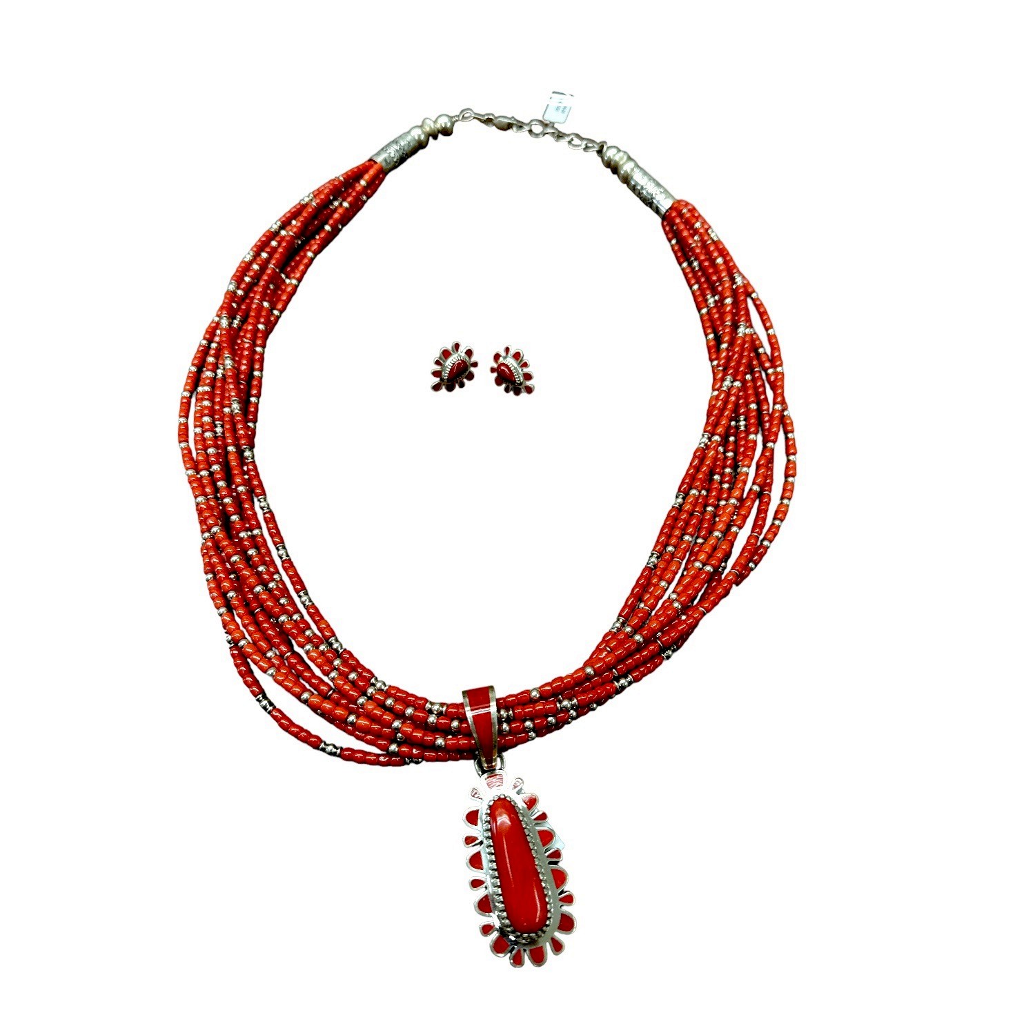Vernon Haskie coral and sterling silver multi-strand necklace