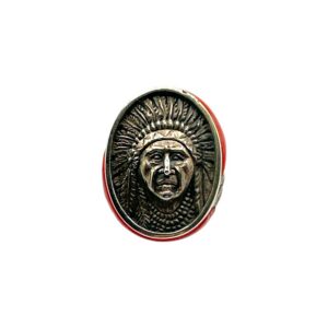 Studio GL Miller Heavy Gauge Sterling Silver & Coral Indian Head Men's Ring - Sz. 10.75