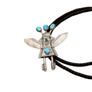 Native American Sterling Silver & Turquoise Eagle Dancer Bolo Tie
