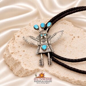 Native American Sterling Silver & Turquoise Eagle Dancer Bolo Tie