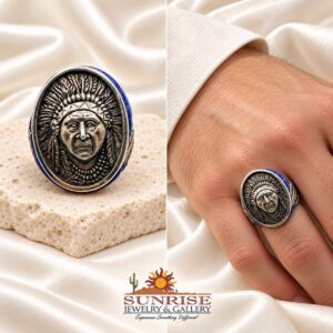 Studio GL Miller Heavy Gauge Sterling Silver & Lapis Indian Head Men's Ring - Sz. 11.5