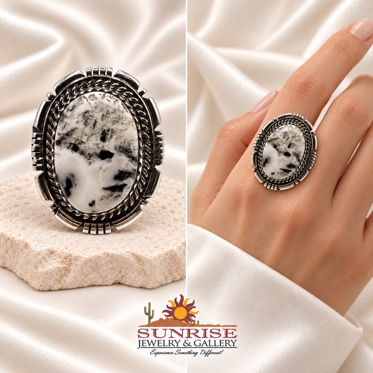 Sterling Silver & White Buffalo Split Shank Ring