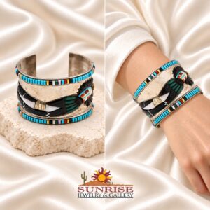 Zuni Sterling Silver & Multi-Stone Kachina Corn Maiden Wide Cuff Bracelet