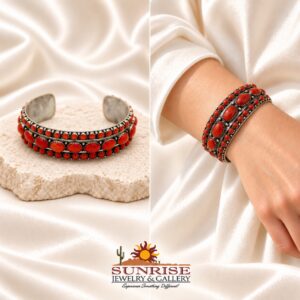 Navajo Sterling Silver & Oxblood Coral Cuff Bracelet