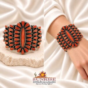 Navajo Sterling Silver & Oxblood Coral Wide Cuff Bracelet