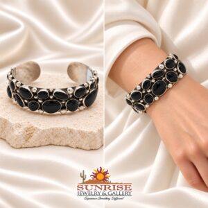 Navajo Sterling Silver & Onyx Cuff Bracelet