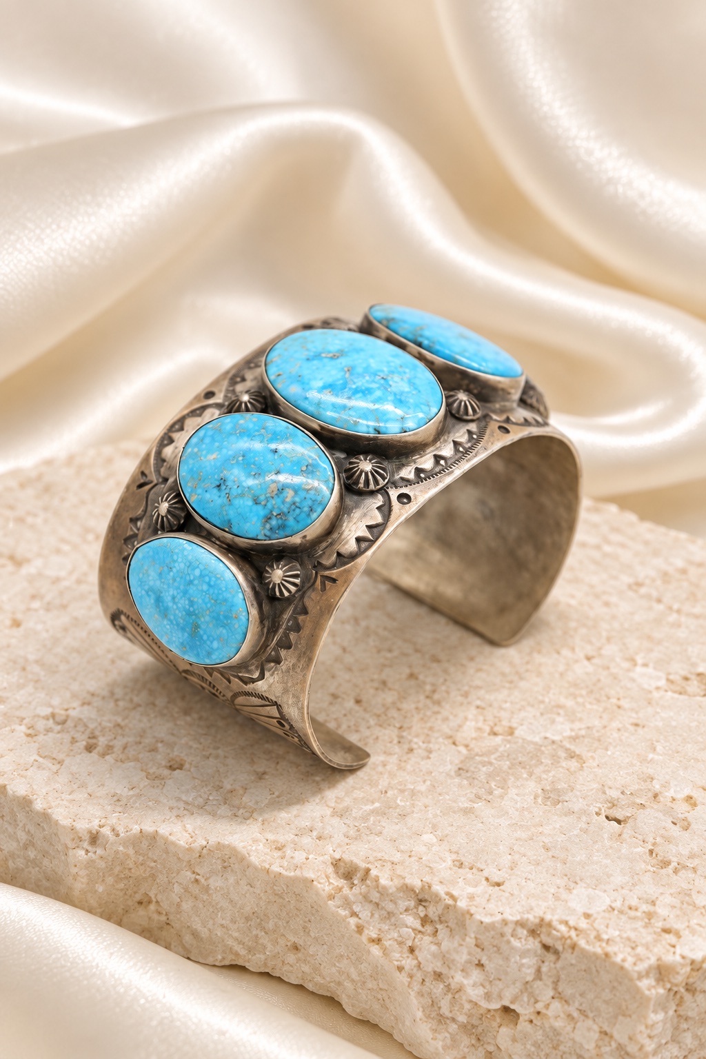 Sterling Silver & Sleeping Beauty Turquoise Wide Cuff Bracelet