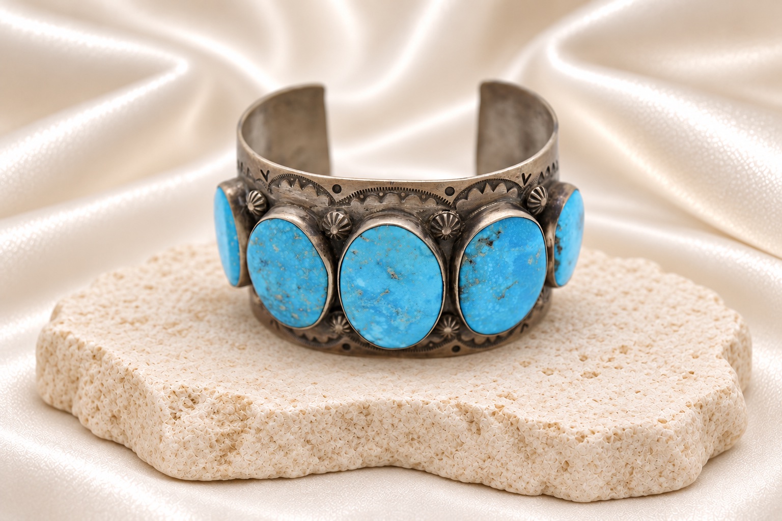 Sterling Silver & Sleeping Beauty Turquoise Wide Cuff Bracelet