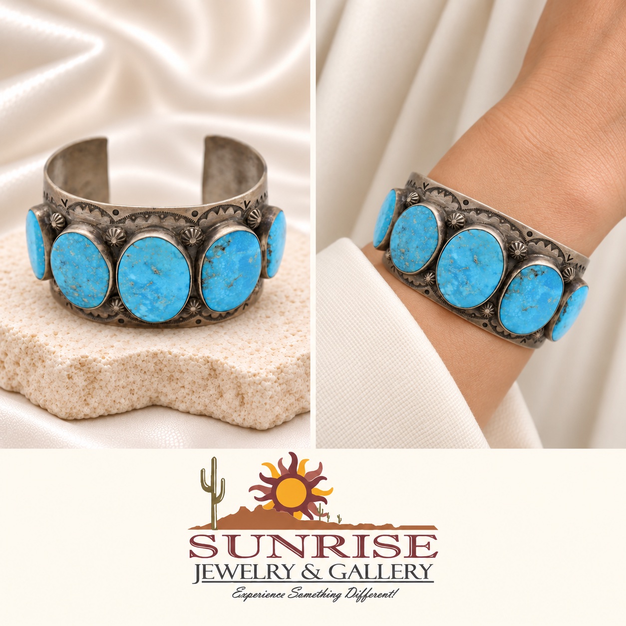 Sterling Silver & Sleeping Beauty Turquoise Wide Cuff Bracelet
