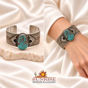 Navajo Sterling Silver & Royston Turquoise Wide Cuff Bracelet